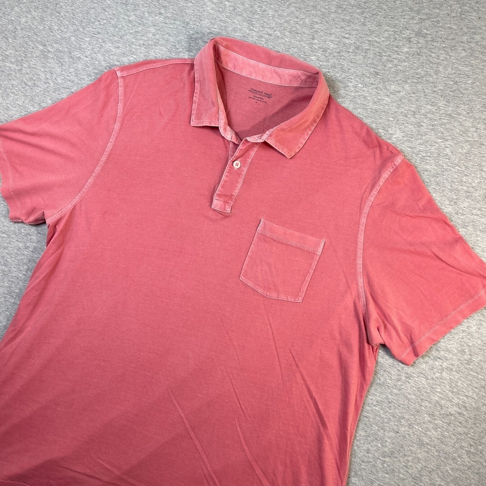 Vineyard Vines Island Polo Shirt Mens Large L Coral Pink Salmon Pima Pocket Tee - Picture 3 of 7